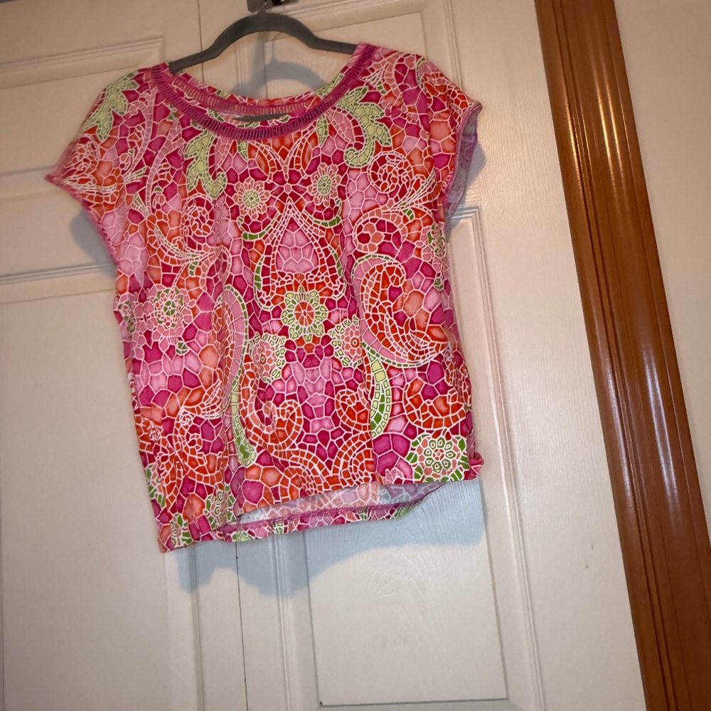 Caribbean Joe Pink and Green Top - Petite L